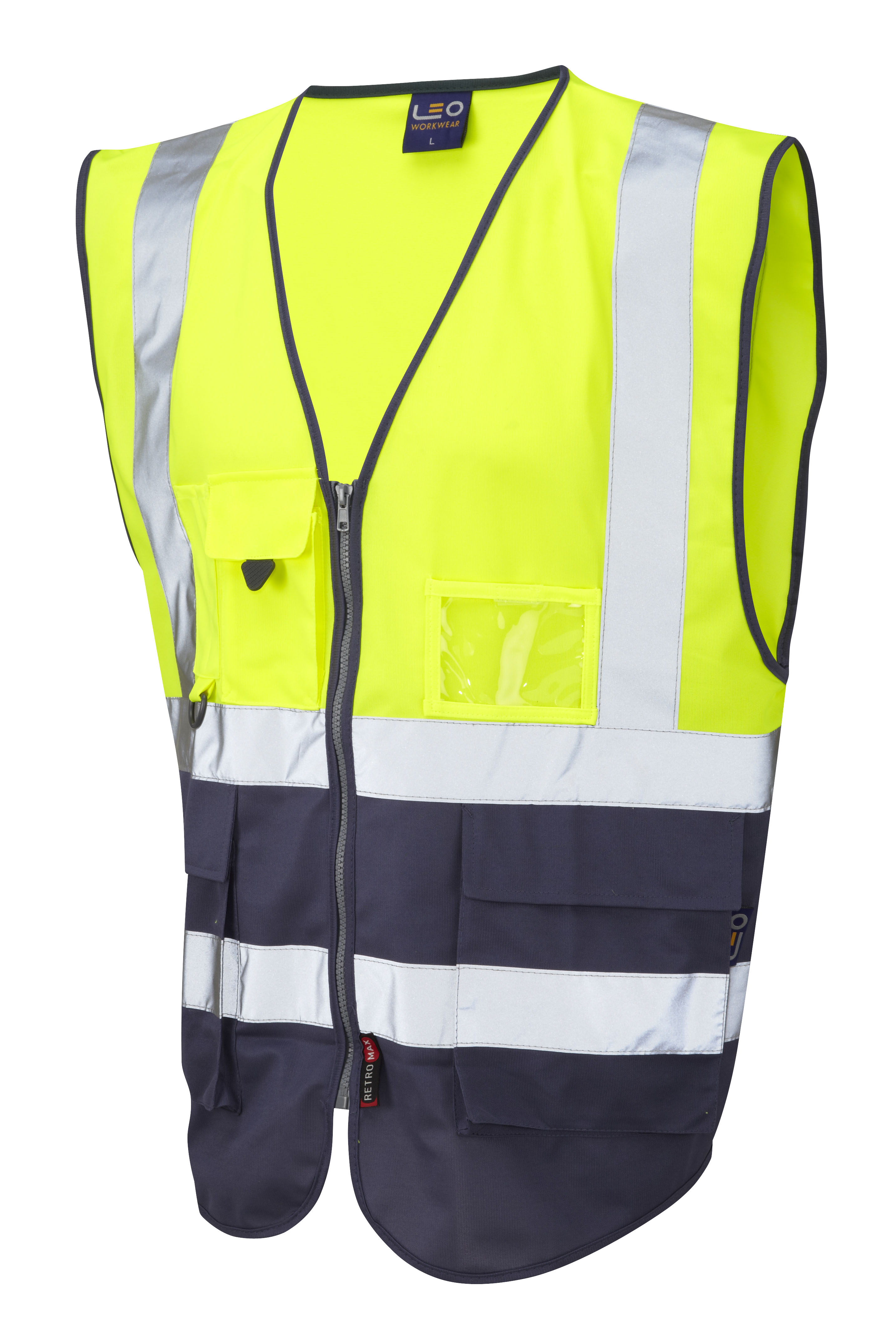 Leo Hi Vis Executive Safety Waistcoat Vest Phone And Id Pocket Yellownavy Xl 4018